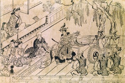 Escena de una danza sagrada de Hishikawa Moronobu